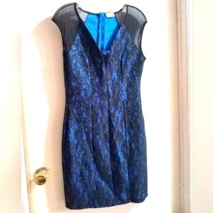 Celine‎ by Champion Blue Dress w Black Lace Overlay. Sz. Large.